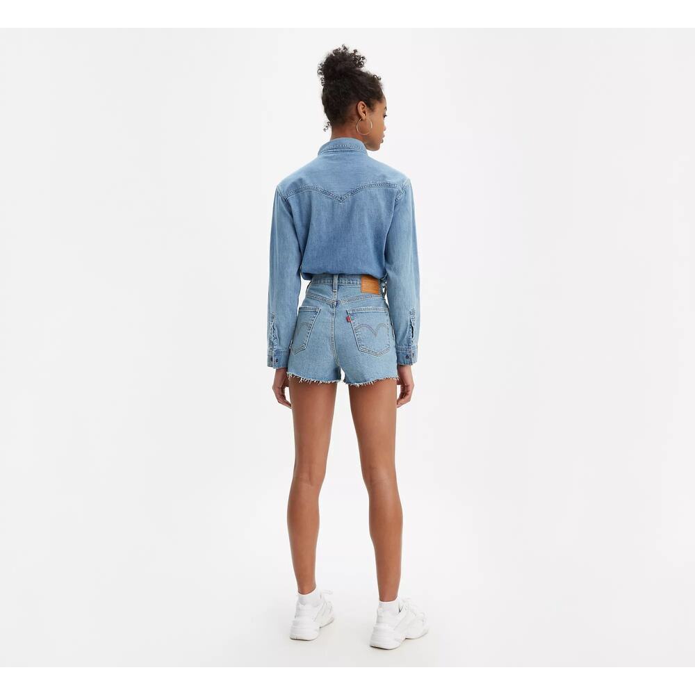 LEVIS Light Wash Ribcage Shorts Five Button Fly Distressed Hemline Shorts 31 - Picture 2 of 11